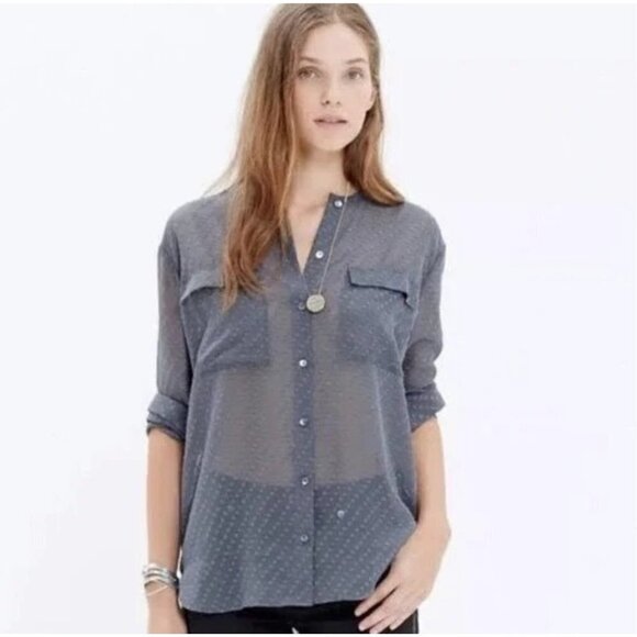 Madewell Women's Ice Leaf Swiss Dot Sheer  Button Down Blouse - S - Picture 1 of 5